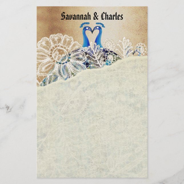 Vintage Peacocks Kissing Wedding Gifts Brevpapper (Framsida)