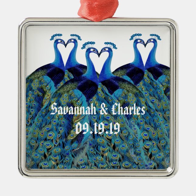 Vintage Peacocks Kissing Wedding Gifts Julgransprydnad Metall (Framsidan)