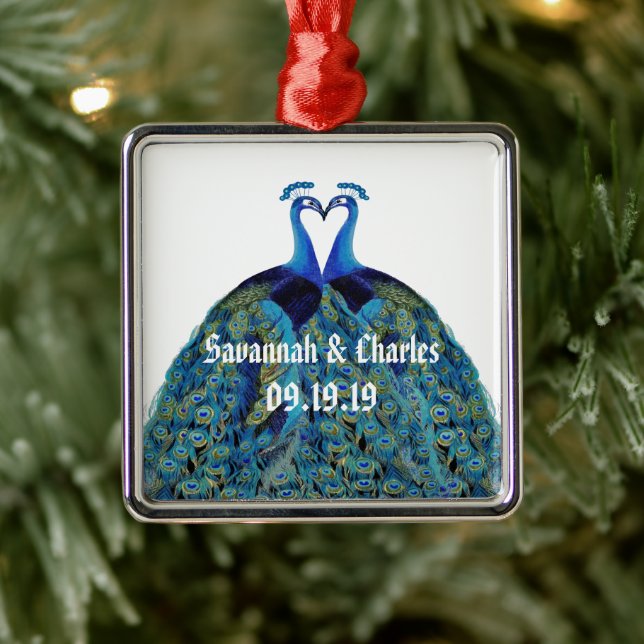 Vintage Peacocks Kissing Wedding Gifts Julgransprydnad Metall (Träd)