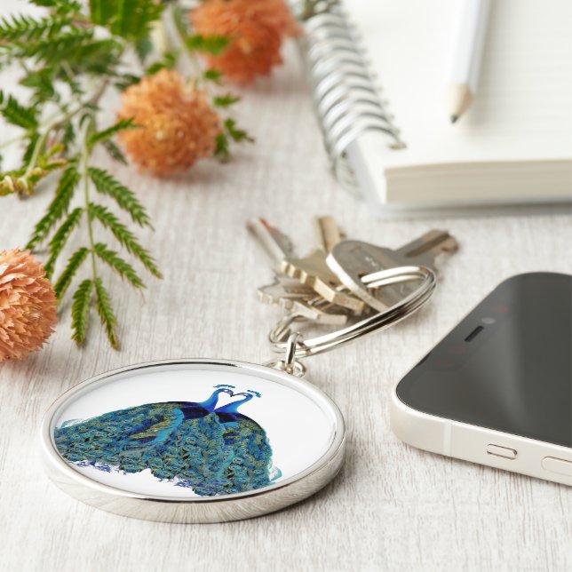 Vintage Peacocks Kissing Wedding Gifts Rund Silverfärgad Nyckelring (Sidan)