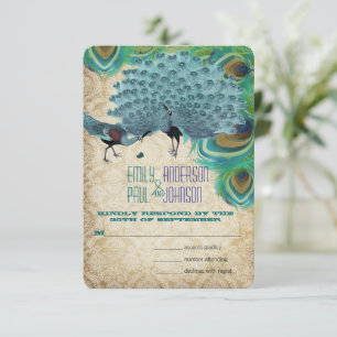 Vintage Peacocks med Feathers OSA Kort