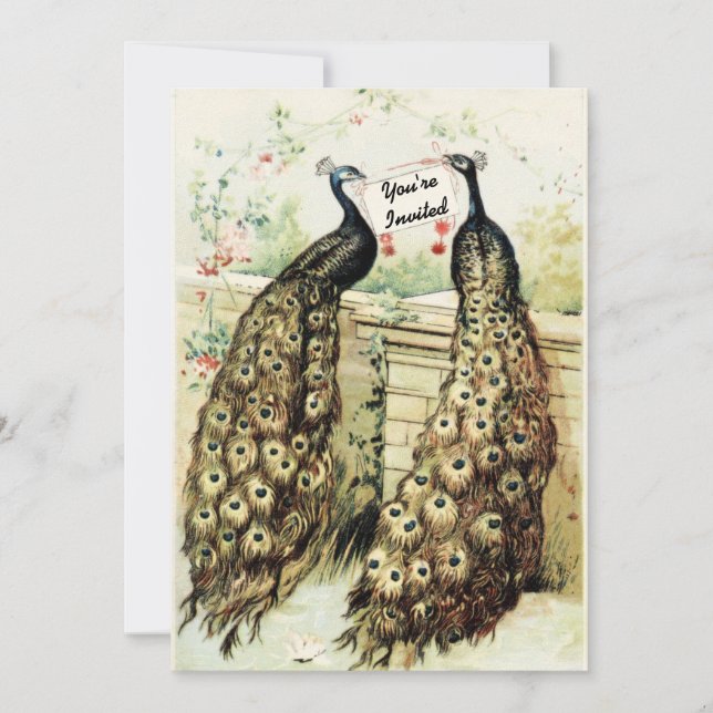 Vintage Peacocks Möhippa Tea Inbjudningar (Framsida)