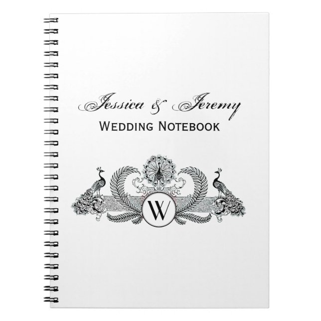 Vintage Peacocks Monogram Anteckningsbok (Framsidan)