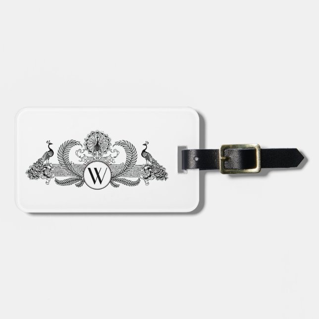 Vintage Peacocks Monogram Bagagebricka (Horisontell Framsida)