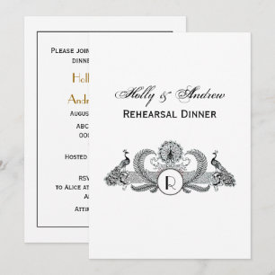 Vintage Peacocks Monogram Inbjudningar