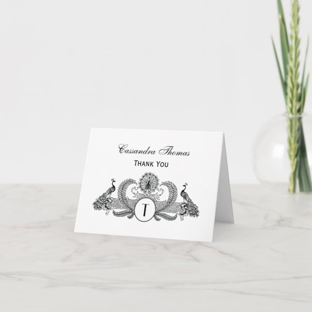 Vintage Peacocks Monogram Tack Kort (Framsida)