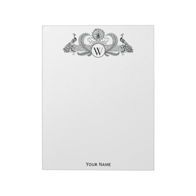 Vintage Peacocks Monogramm Anteckningsblock (Roterad)