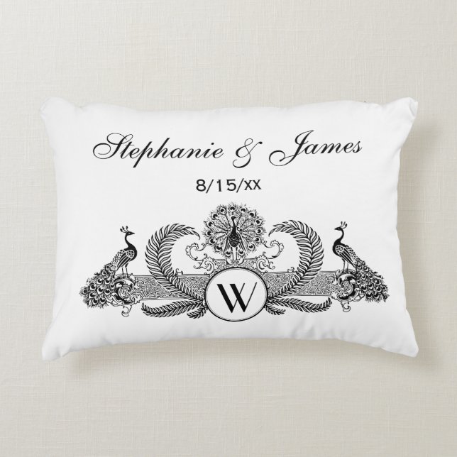 Vintage Peacocks Monogramm Prydnadskudde (Framsidan)