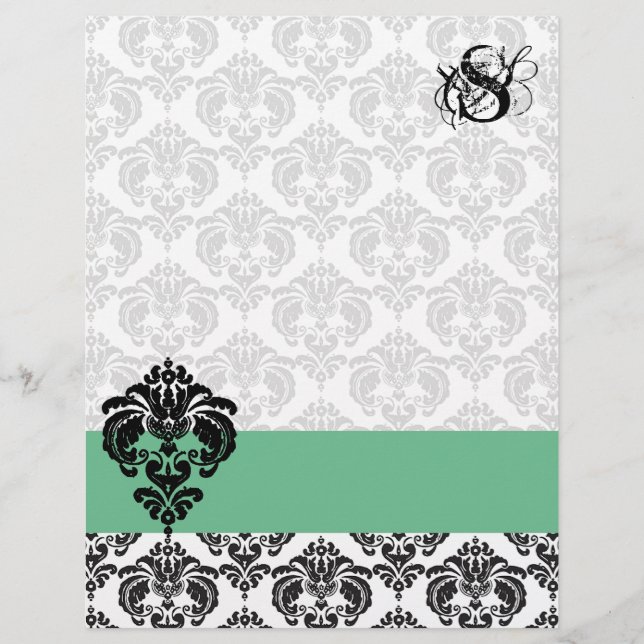 Vintage PeaPod Damask Monogram Letterhead (Framsida)