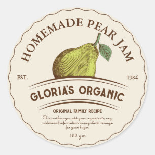 Vintage Pear Fruit Sylt Anpassningsbar Product Lab Runt Klistermärke
