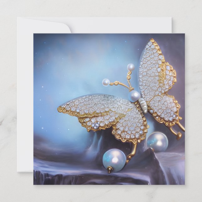 Vintage Pearl Rhinestone Butterfly Card (Framsida)