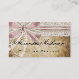 Vintage Pearls och Rosa Ribbon Bröllopsfixaren Visitkort