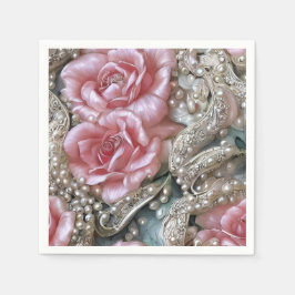 Vintage Pearls och Rosa ros Mönster Pappersservett