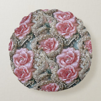 Vintage Pearls och Rosa ros Mönster Rund Kudde