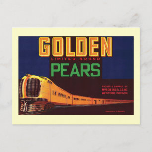 Vintage Pears Food Product Label Vykort