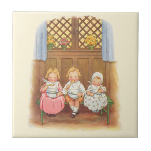 Vintage Pease Porridge Hett Childrens Nursery Rhym Kakelplatta