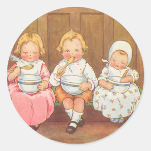 Vintage Pease Porridge Hot Barnkammarrim Runt Klistermärke