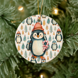 Vintage Penguin med Polkagrisar jul Julgransprydnad Keramik
