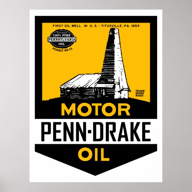 Vintage Penn Drake Motor Oil-skylt Poster (Framsidan)