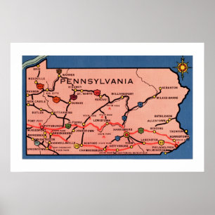 Vintage Pennsylvania-karta 20x30   Poster