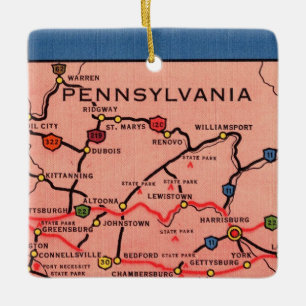 Vintage Pennsylvania Karta Julgransprydnad Keramik