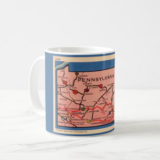 Vintage Pennsylvania Karta Mugg (Framsida vänster)