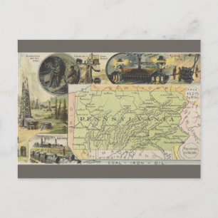 Vintage Pennsylvania-karta Vykort