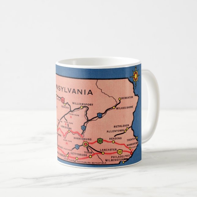 Vintage Pennsylvania Map Mug Kaffemugg (Framsida höger)