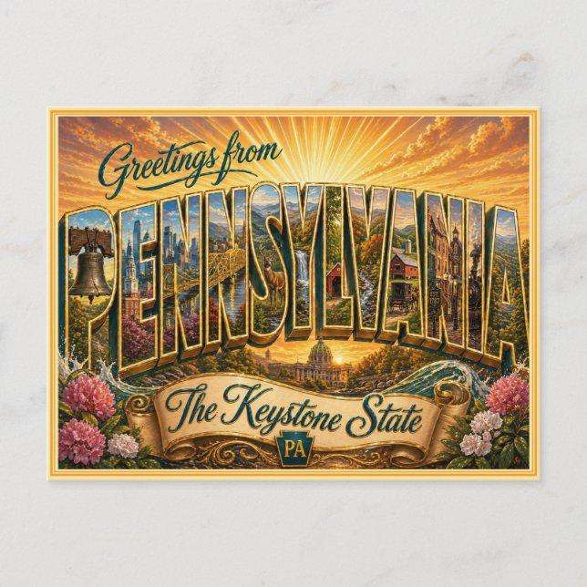 Vintage Pennsylvaniavälkomst från vykort (Framsida)
