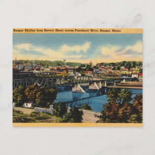 Vintage Penobscot River, Bangor, Maine Vykort