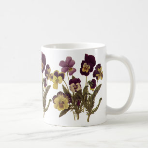 Vintage penséer i blom, blomsterträdgårdsblommor kaffemugg