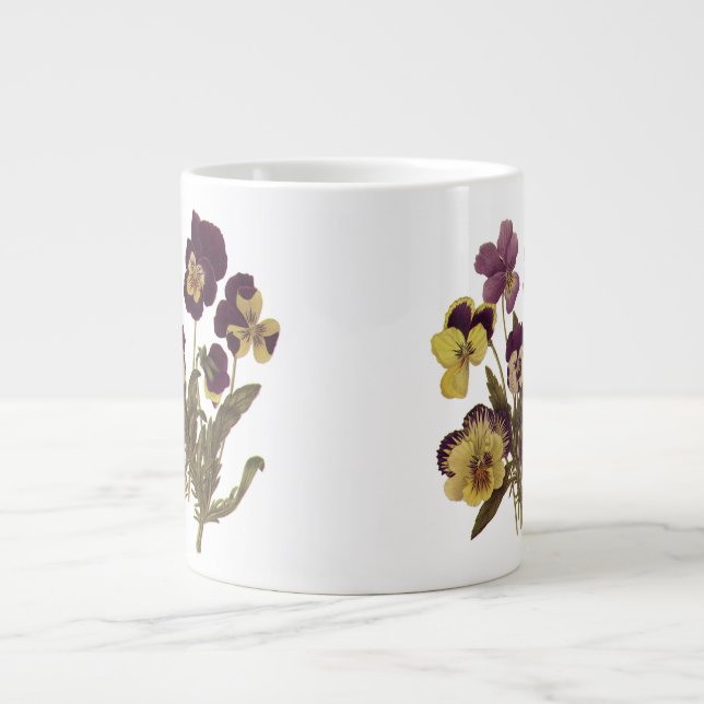 Vintage Penséer i Blom, Trädgårdsblommor Jumbo Mugg (Framsidan)