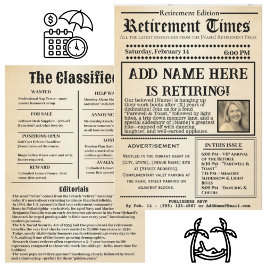 Vintage “Pensionstid” Tidningsinbjudan Inbjudningar