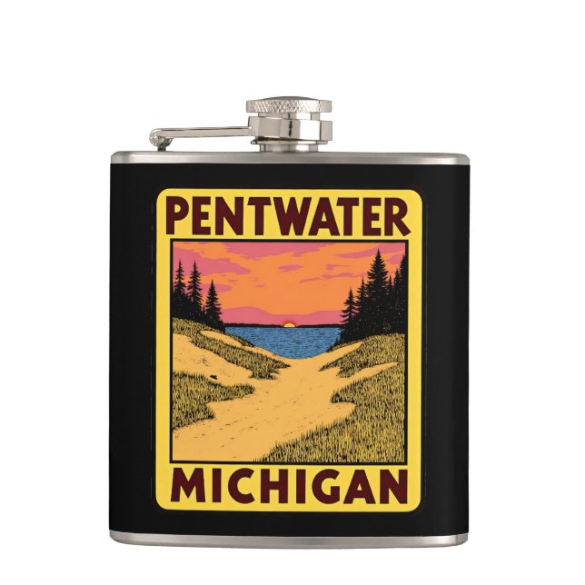 Vintage Pentwater Michigan Flask Fickplunta (Framsidan)