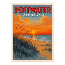 Vintage Pentwater Sunset Poster