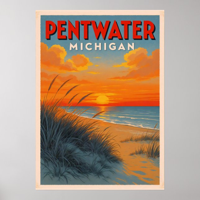 Vintage Pentwater Sunset Poster (Framsidan)