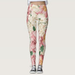 Vintage Peonies and Hydrangeas Mönster Leggings<br><div class="desc">Eleganter med illustrationer av  rosa ros och jordnötter med elfenbensvattenområden. Denna klassiska blommigt kommer att bli en perfekt som gåva.</div>