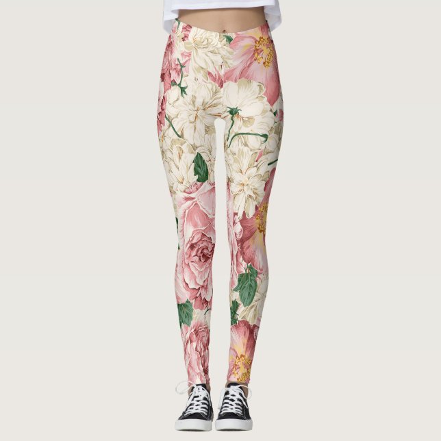 Vintage Peonies and Hydrangeas Mönster Leggings (Framsida)