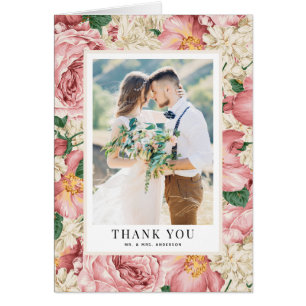 Vintage Peonies Bröllop Photo Tackto You Card OBS Kort