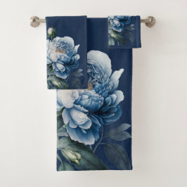 Vintage Peonies in Blue & Won Navy White Towel Set