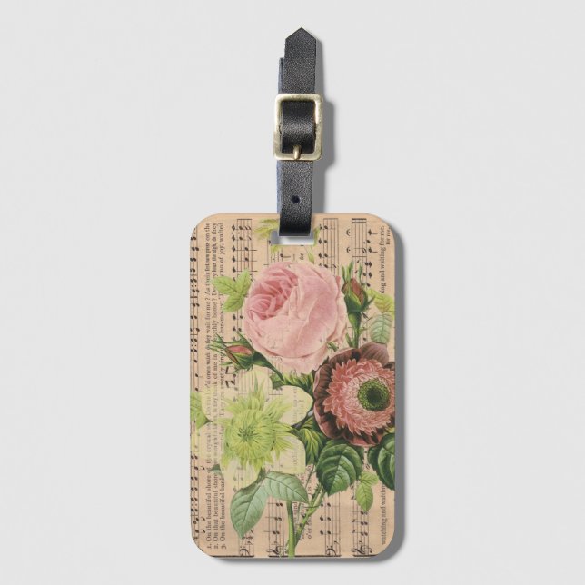 Vintage Peonies & Lakan Music Bagagebricka (Framsida vertikal)