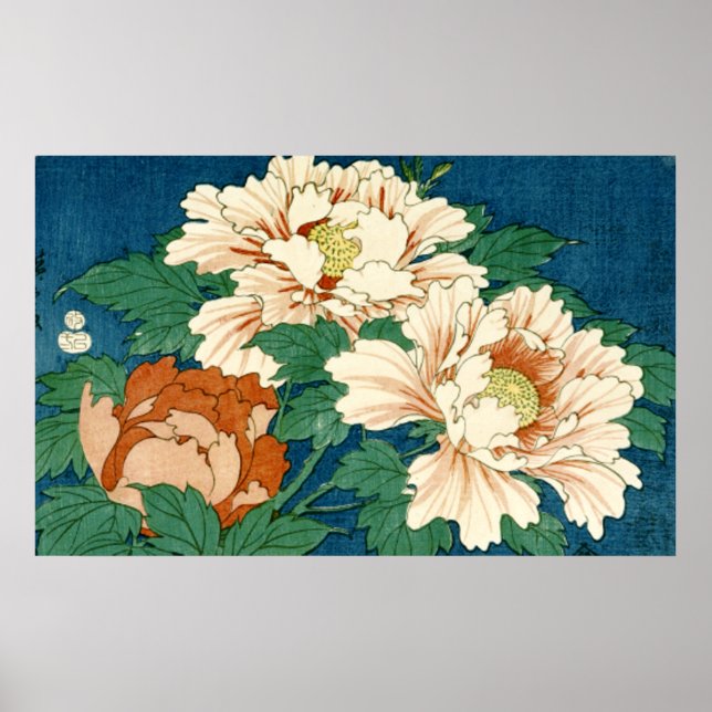 Vintage Peonies on Blue Poster (Framsidan)