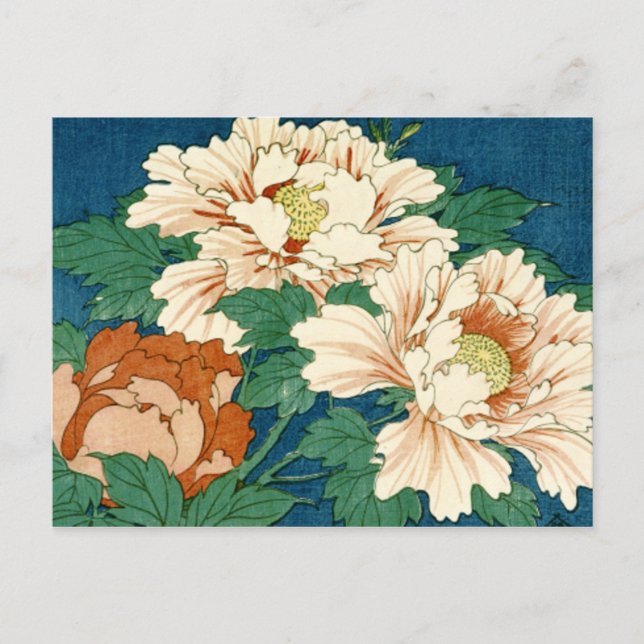 Vintage Peonies on Blue Vykort (Framsida)