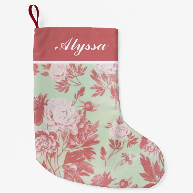 Vintage Peonies Personlig Liten Julstrumpa (Framsidan)