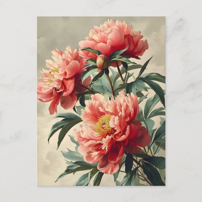 Vintage Peonies Vykort (Framsida)