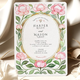 Vintage Peonies Watercolor Bröllop Inbjudningar