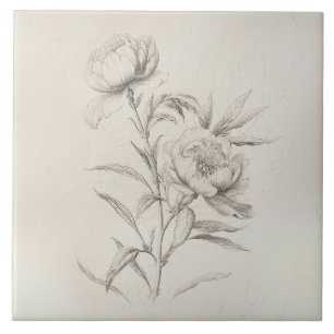 Vintage Peony 3 Botaniskt dekorativt fält Kakelplatta