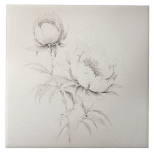 Vintage Peony 4 Botaniskt dekorativt fält Kakelplatta