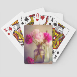 Vintage Peony Bouquet i Glass Vas Casinokort