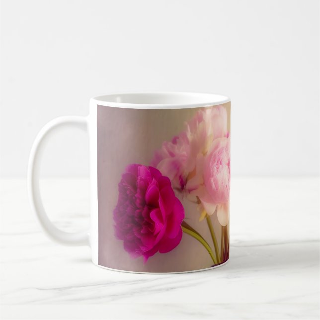 Vintage Peony Bouquet i Glass Vas Kaffemugg (Vänster)
